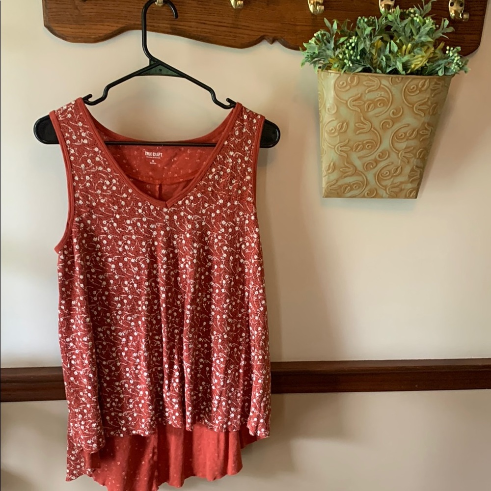 True Craft Orange Black Pleated Sleeveless Tank Top